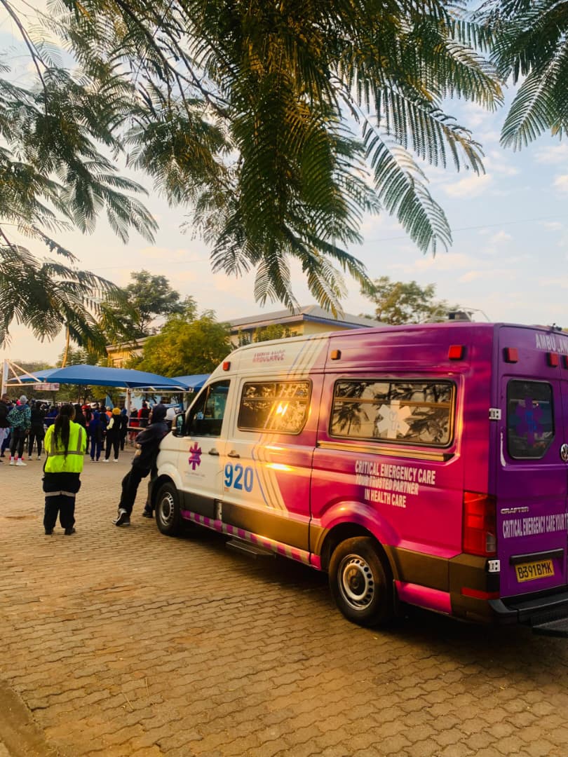 Ambulance at an event at sunset